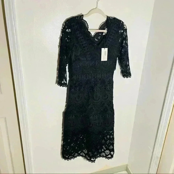 NWT Sea Laurel Lace Tiered Midi Dress Black - Picture 4 of 10